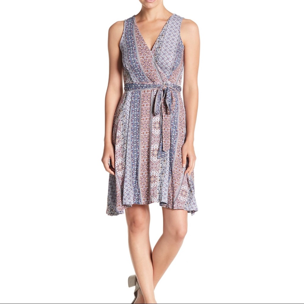 Bobeau Sleeveless Belted Faux Wrap Dress